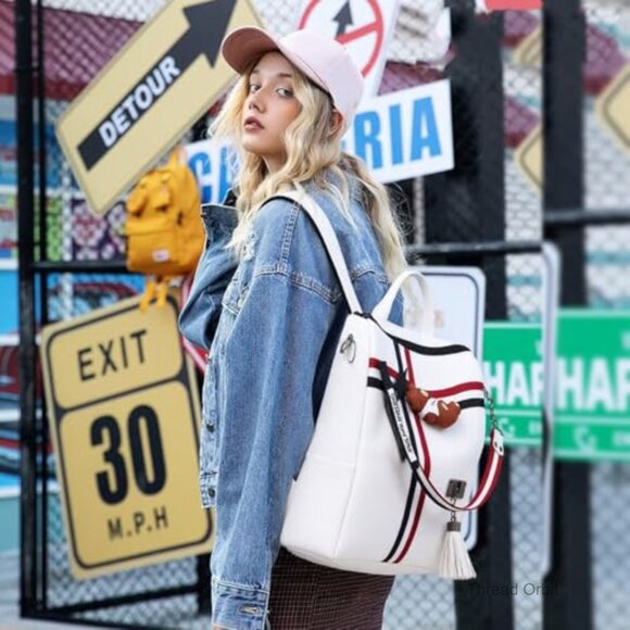 Faux Leather Travel Backpack with Luggage Strap, Adjustable Straps, Multiple main image 6